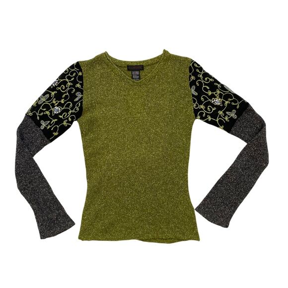 Custo Barcelona Tops - Custo Barcelona Mixed Media V Neck Knit Sweater